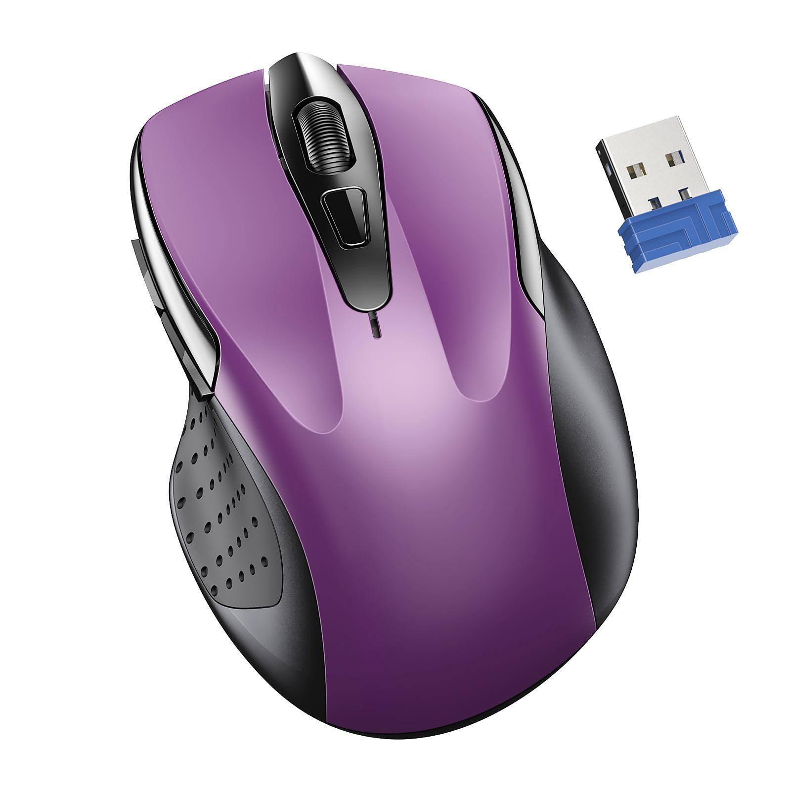 Cozy Serene - Wireless Mouse For Laptop Silent Quiet Click Computer 6 Adjustable 4000 Dpi Mice - Purple - Wireless - Purple-2.4G Connection