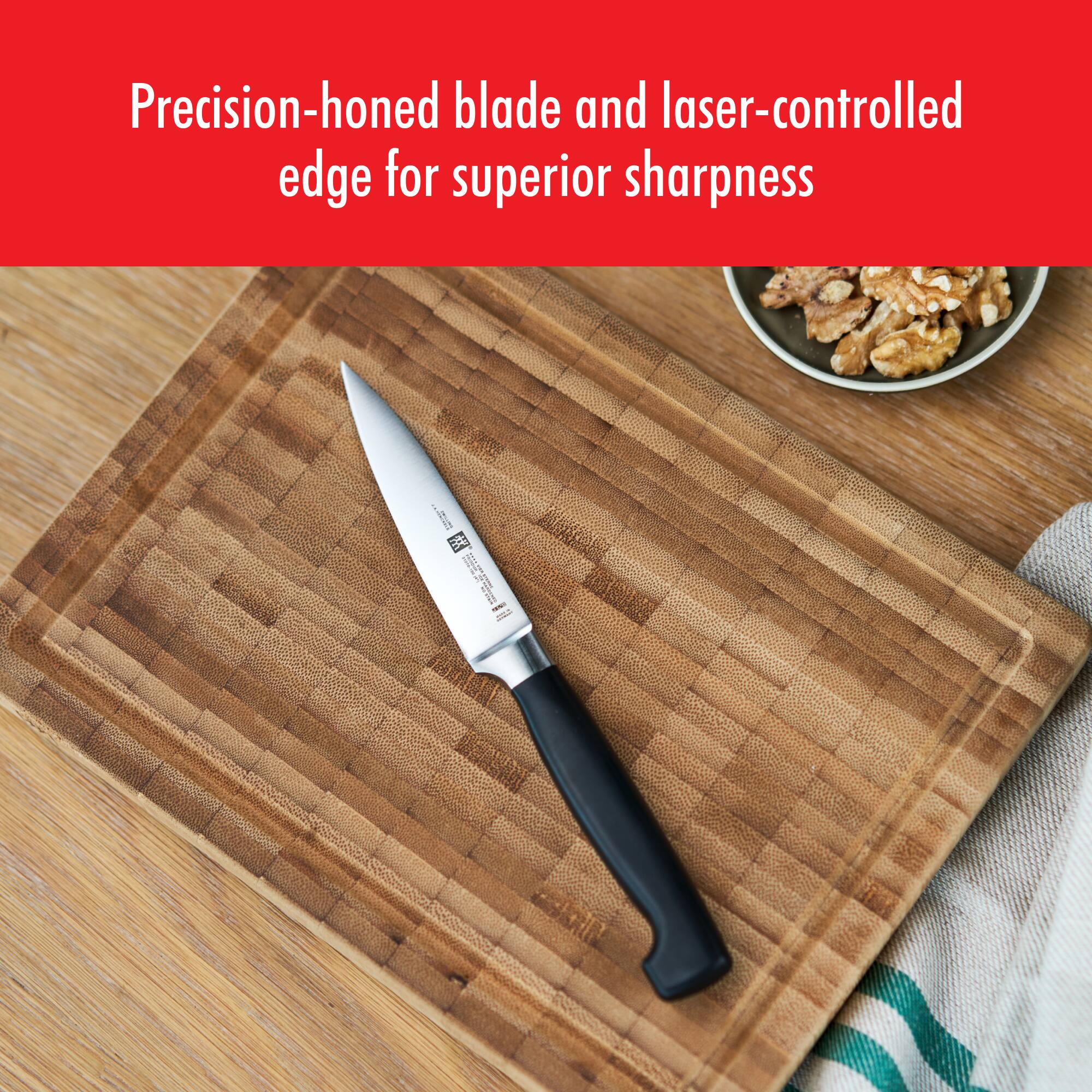 Precision-honed blade and laser-controlled edge for superior sharpness