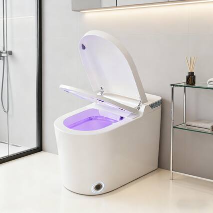 Front. Vipbear - Smart Toilet with Tank, Auto Lid, Foot Flush, Heated Seat,UV Sterilization, Child Seat,Instant Wash & Dry - White.