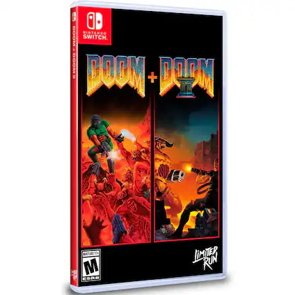 i OWN NINTENDO DOOM SWITCH. f DOOM = pOO + MATURE 17+ 17+ O7 M R ESRB LIMITER RUN - T (Teen 13+)