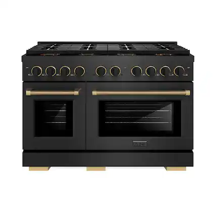 Front. ZLINE - ZLINE Designer 48 in. 6.7 cu. ft. Double Oven Freestanding DuoPro Gas Range in Black Satin with Black and Bronze Accents - Black Satin Stainless Steel.