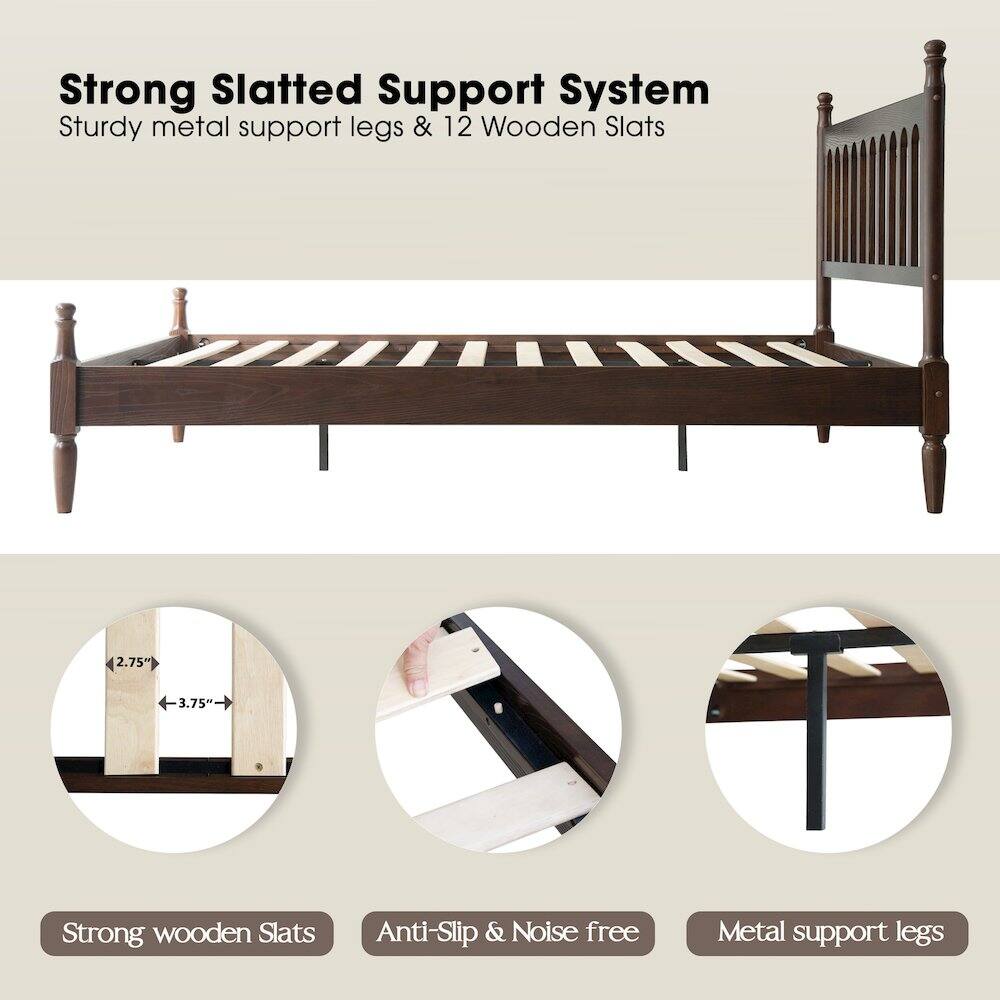 Strong Slatted Support System  
Sturdy metal support legs & 12 Wooden Slats  

2.75" 3.75"  

Strong wooden Slats  
Anti-Slip & Noise free  
Metal support legs