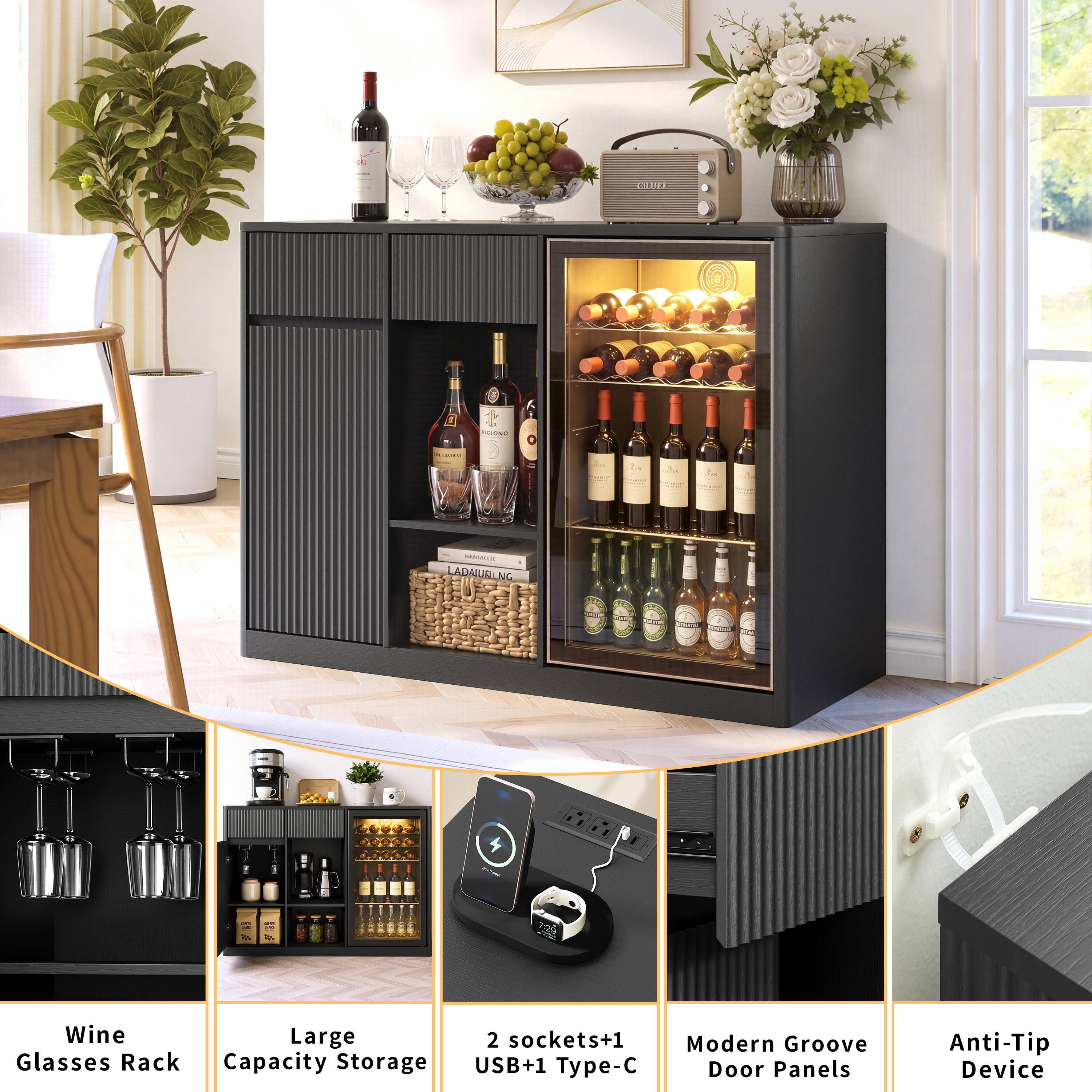 FELUFE P. | MA LADA LADAURING LR NG i Wine Large 2 sockets+1 Modern Groove Glasses Rack Capacity Storage USB+1 Type-C Door Panels Anti-Tip Device