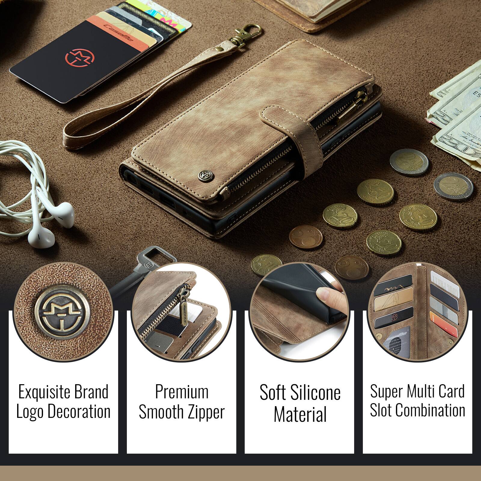 Casaia M. ES | 3 t M Exquisite Brand Premium Logo Decoration Smooth Zipper Soft Silicone Material Super Multi Card Slot Combination
