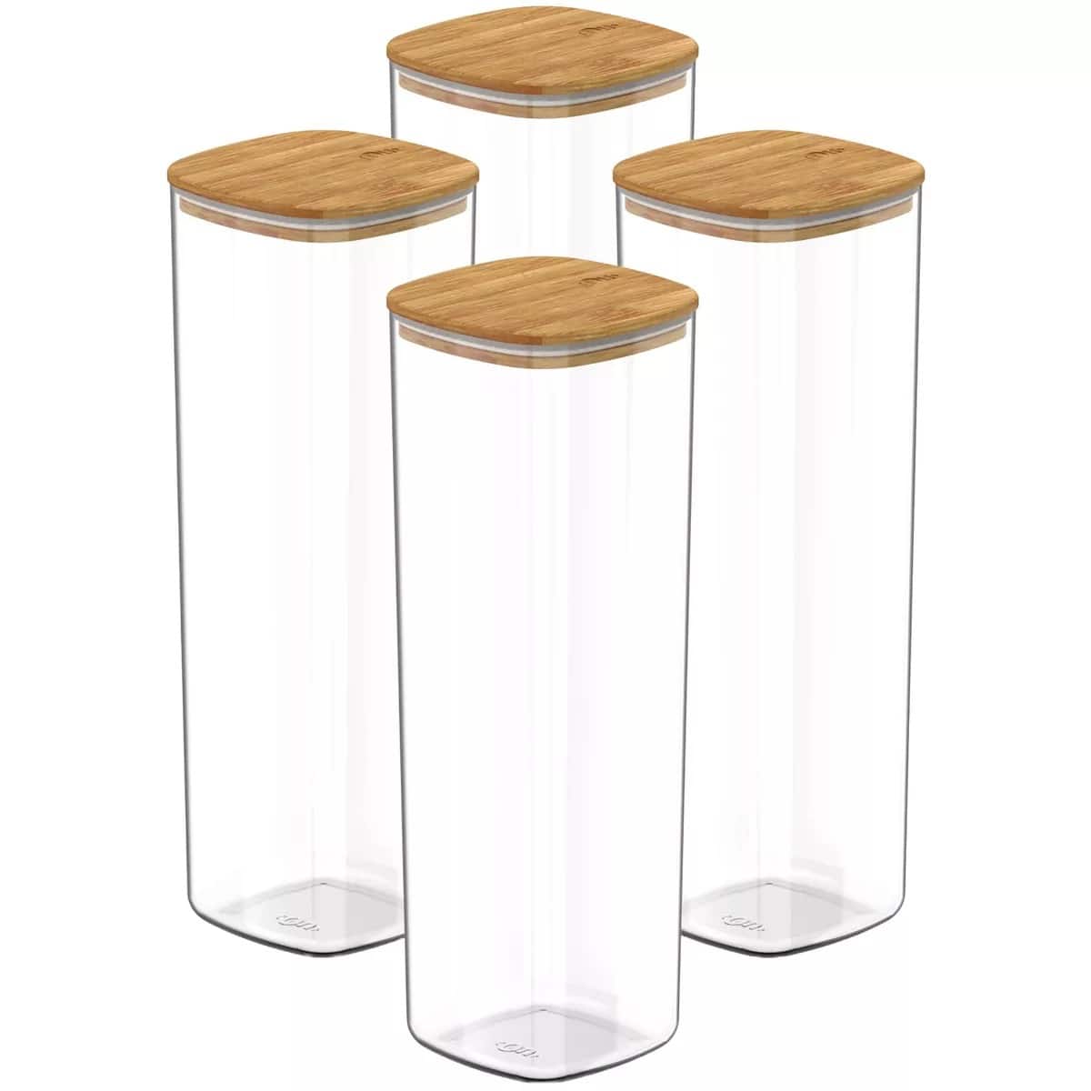 OU - Airtight Food Storage Container Set w Bamboo Lid 8pc (set of 4) Leak Proof Plastic Storage Jars - Clear