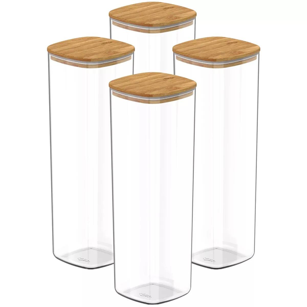 Front. OU - OU Airtight Food Storage Container Set w Bamboo Lid 8pc (set of 4) Leak Proof Plastic Storage Jars - Clear.
