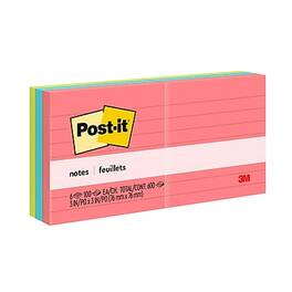 Post-it - Notes, 3" x 3", Poptimistic Collection, Lined, 100 Sheet/Pad, 6 Pads/Pack - Aqua, Guava, Neon Green
