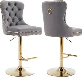 Trinkets Crazed - Swivel Bar Stools Set of 2 with Upholstered Back, Adjustable Counter Height Barstools - Gray