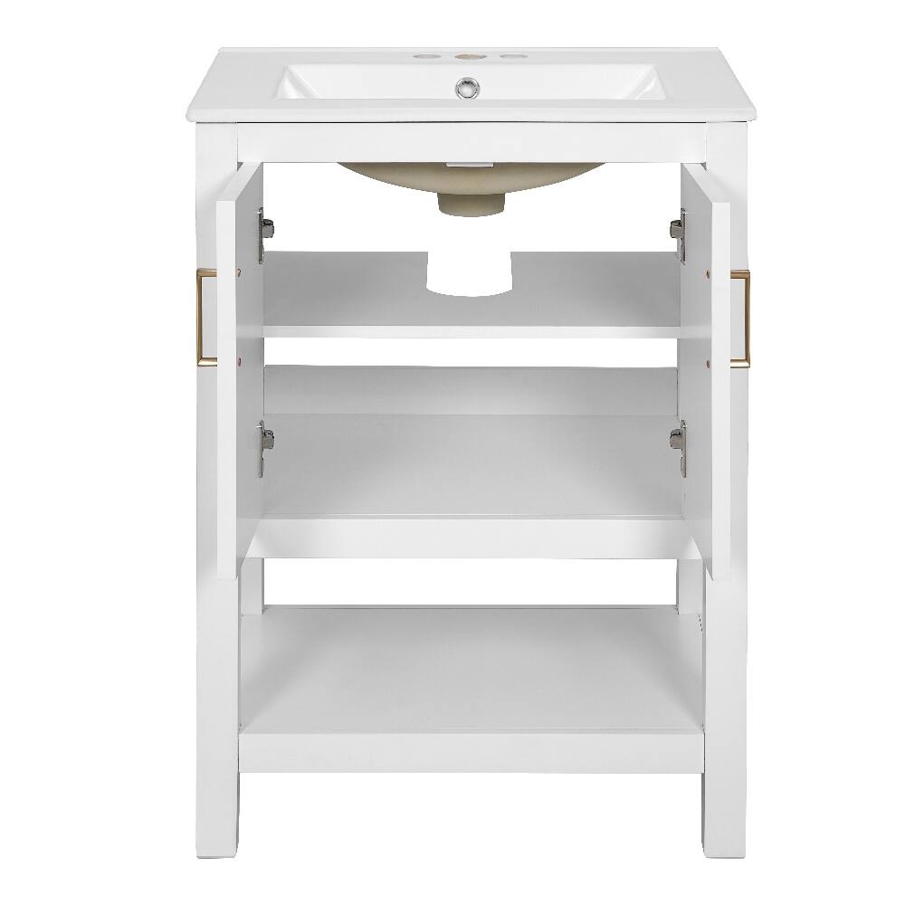 Alt View 6. Loheer - Loheer 24 inch bathroom vanity with sink White Modern Twill Design Ceramic Basin - White.