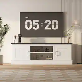 Acekool - Farmhouse TV Stand for 65 Inch TVs Entertainment Center with Storage Cabinets, Media Console Table - White+Black