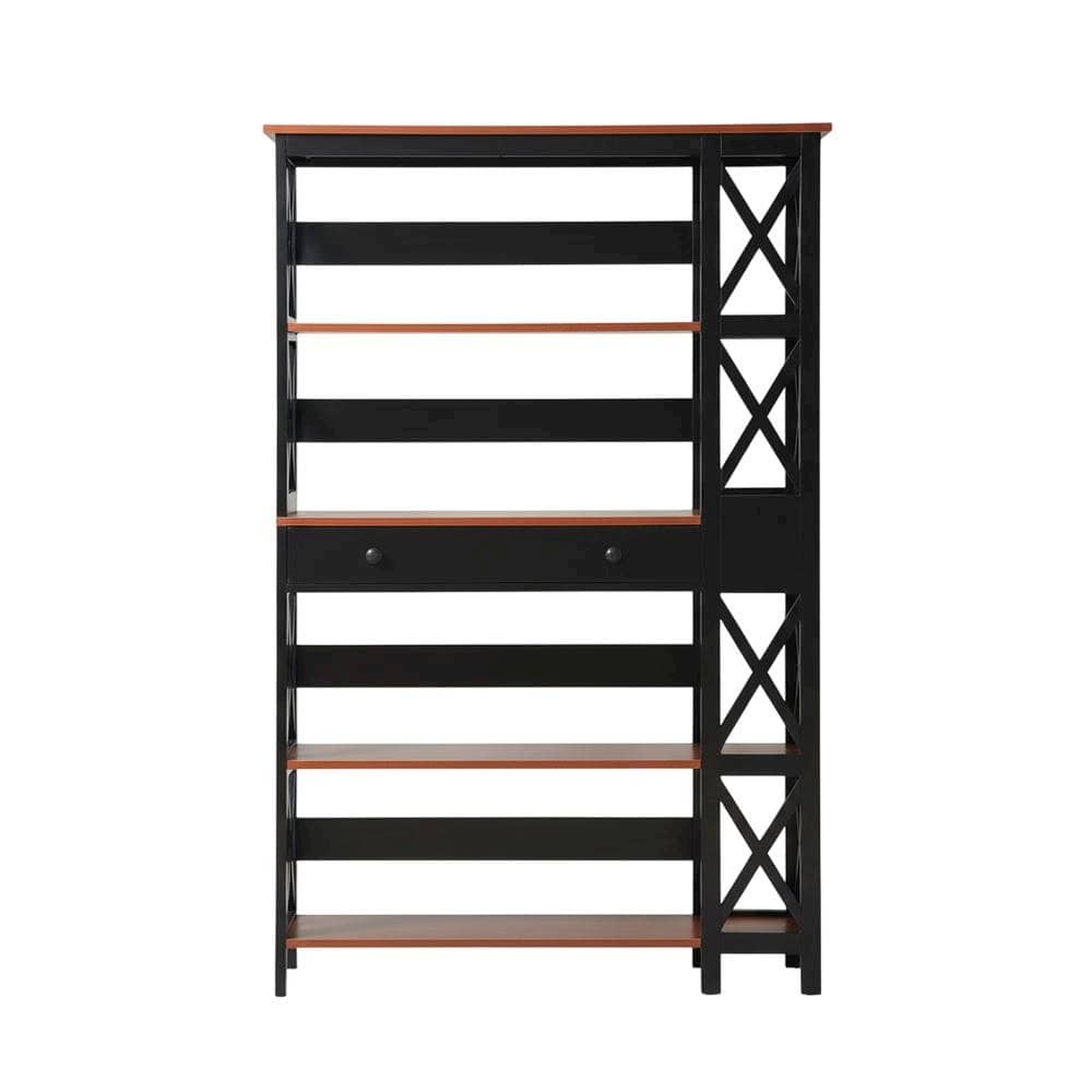 FurniFact - Wooden 5-Tier Bookcase - Storage Drawer - Cherry