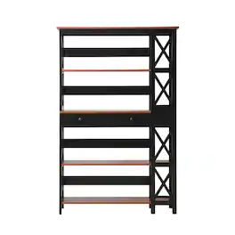FurniFact - Wooden 5-Tier Bookcase - Storage Drawer - Cherry