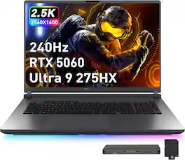 ASUS - Upgraded - ROG Strix G18 18" Gaming Laptop,Intel Ultra 9 275HX,RTX 5060,32GB DDR5,2TB SSD+1TB Docking,Backlit,Win 11 Pro - Gray
