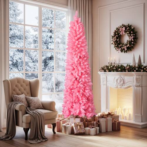 Alt View 9. Winado - 7.5 FT Pencil Christmas Tree,Sturdy Stand Artificial for Holiday Decoration - Pink.