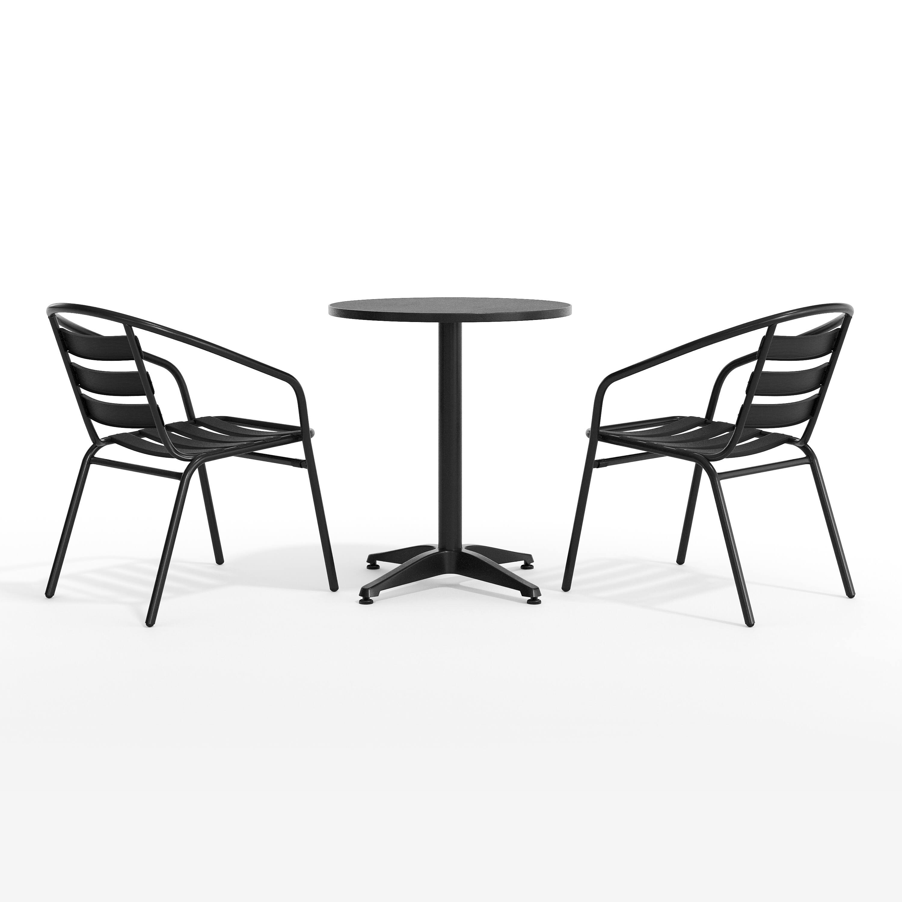 Alt View 10. Emma + Oliver - 23.5'' Round Aluminum Indoor-Outdoor Table Set with 2 Slat Back Chairs - Black.
