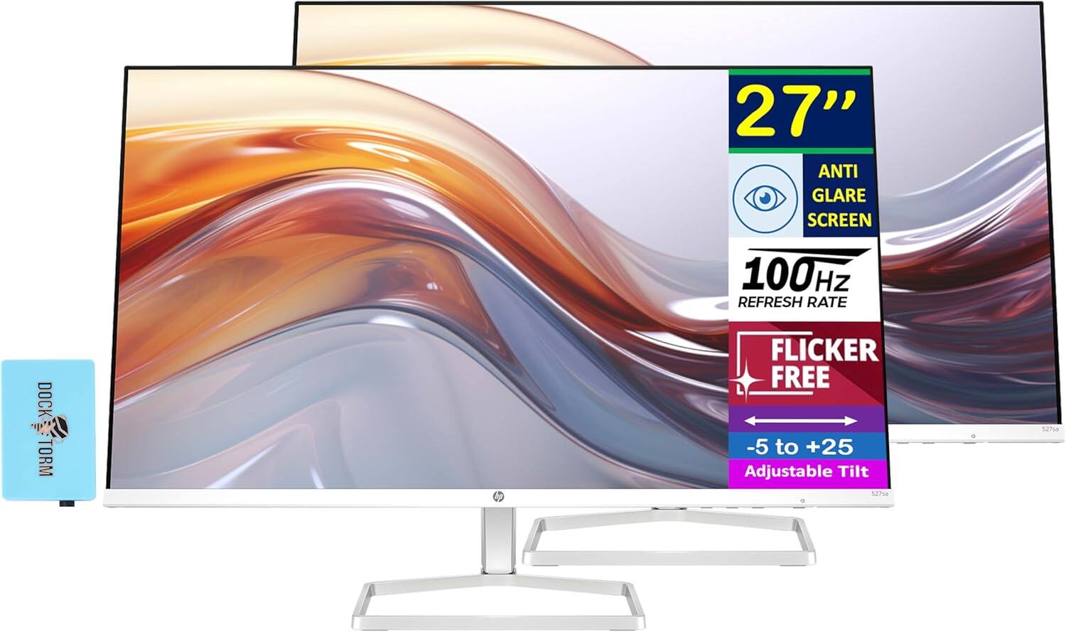 HP - Series 5 27" FHD IPS Monitor with 5ms Response Time, Flicker Free, Anti-Glare, HDMI & DKZ Hub, 2 Pack - White/Silver