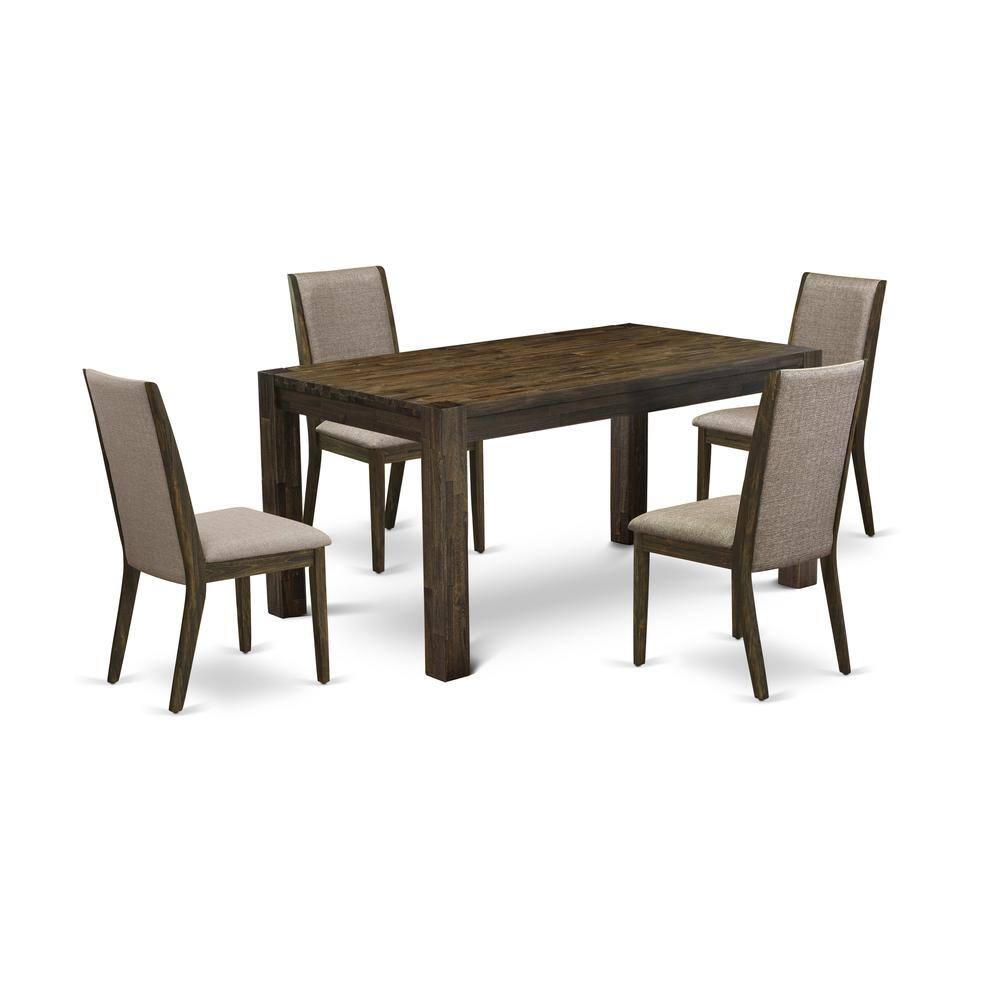 Left. East West Furniture - East West Furniture CNLA5-77-16 5-Pc Dinette Set- 4 Dining Room Chairs with Dark Khaki Linen Fabric Seat and Stylish - Jacobean.