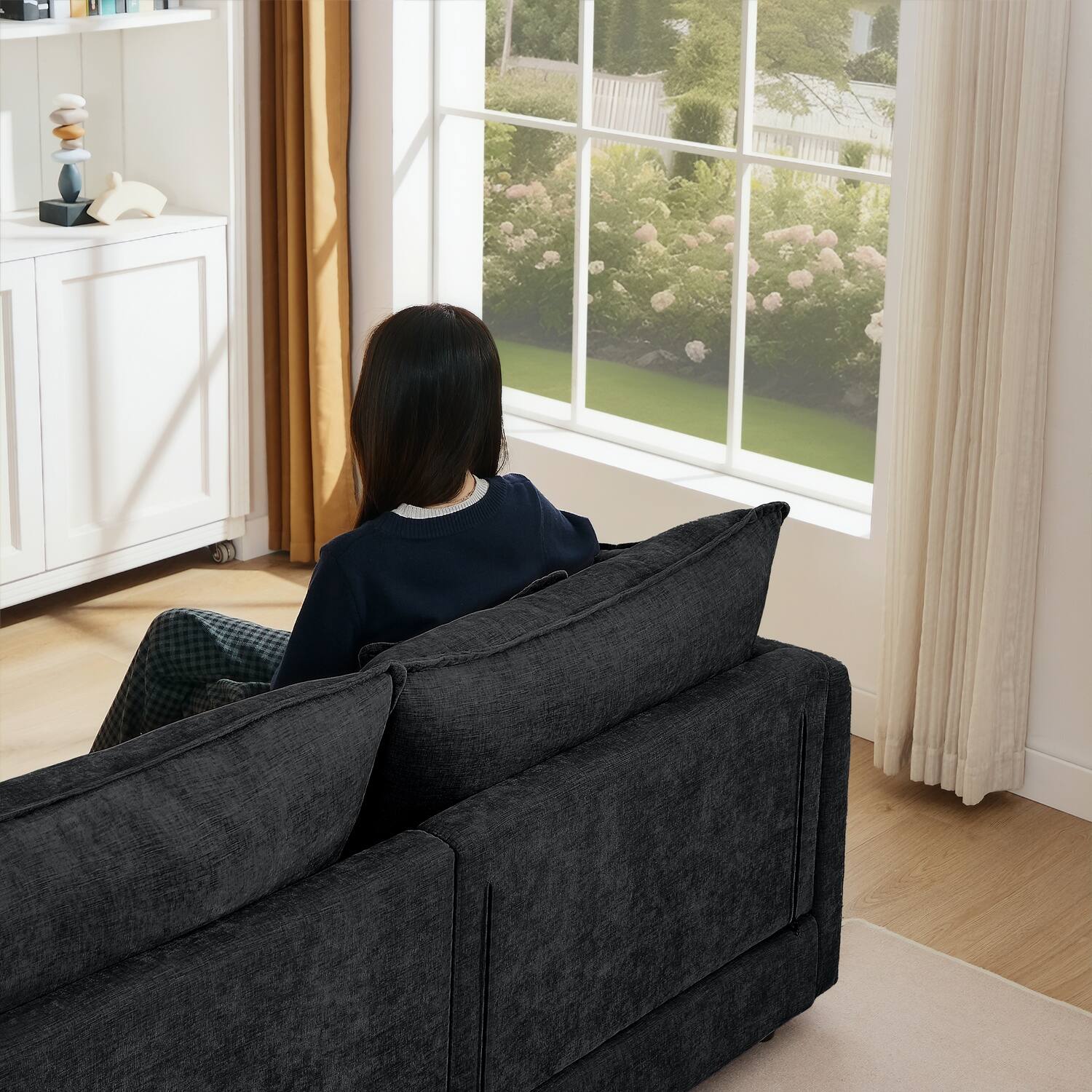 Alt View 5. 10:10 Games - 10:10 Games - 102" L Shaped Couch Set for Living Room, Modular Sectional Sofa with Ottoman - Black - Black.