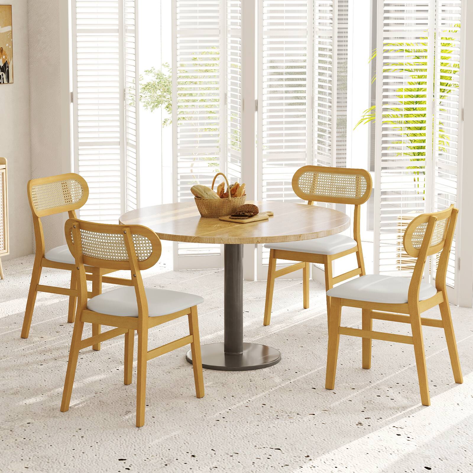 Alt View 4. Costway - Costway Wood Dining Chairs Set of 2 with Padded Seat & Faux Leather Cover for Kitchen - Natural+White.