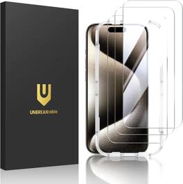 UNBREAKcable - 3-Pack Screen Protector Tempered Glass for iPhone 15 Pro - Clear