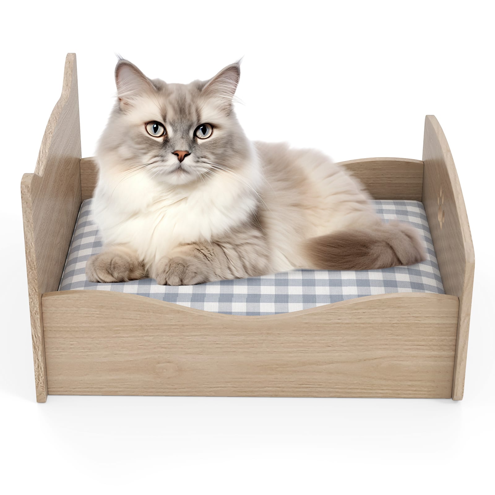 Gymax - Elevated Pet Bed Frame Indoor Large Cat Bed w/ Rails Cute Headboards Animals Bed - Natural