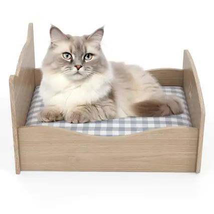 Front. Gymax - Gymax Elevated Pet Bed Frame Indoor Large Cat Bed w/ Rails Cute Headboards Animals Bed - Natural.