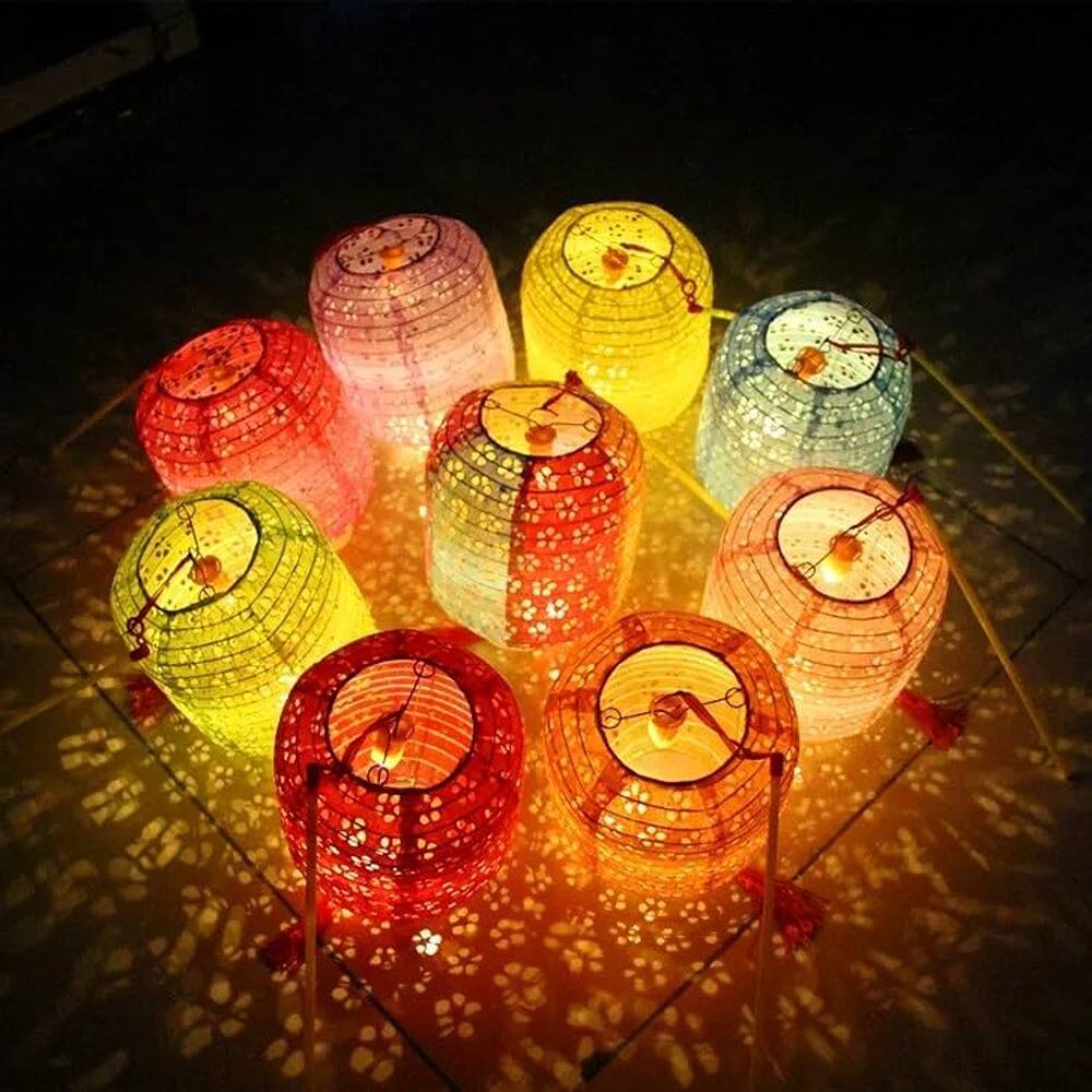 Angle. PARKER SLATER - 5PCS Colorful Paper Lanterns, 6" with LED Lights and Tassels.