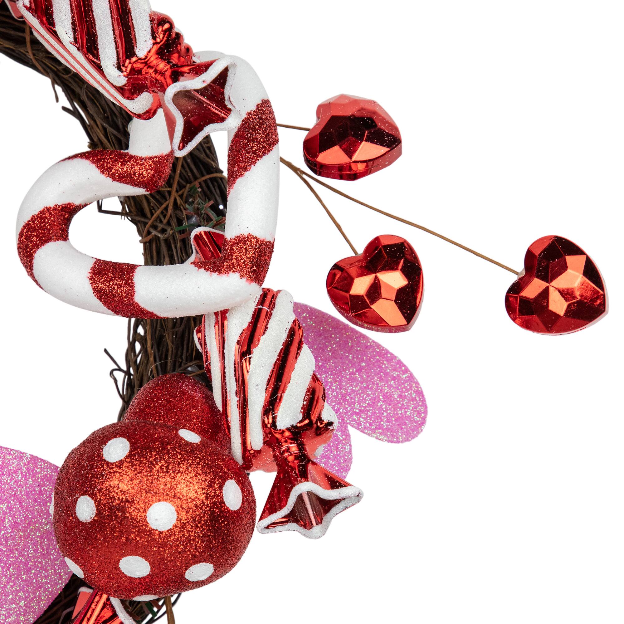 Alt View 2. Northlight - Candies and Hearts Valentine's Day Wreath - 16" - Red and White - Red.