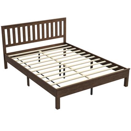 Front. Homcom - Size Bed Frame with Headboard and Footboard - Walnut.