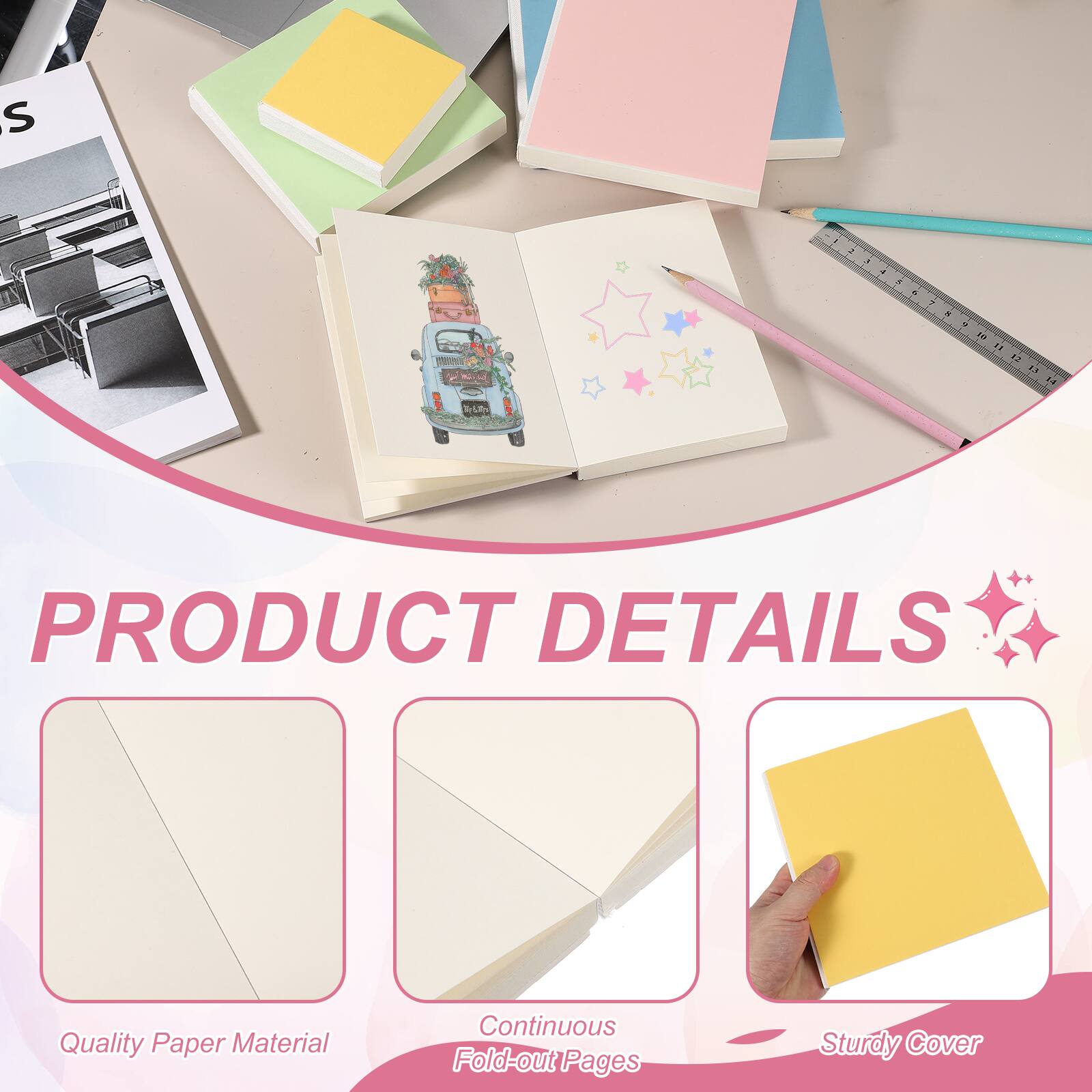 PRODUCT DETAILS

- Quality Paper Material
- Continuous Fold-out Pages
- Sturdy Cover