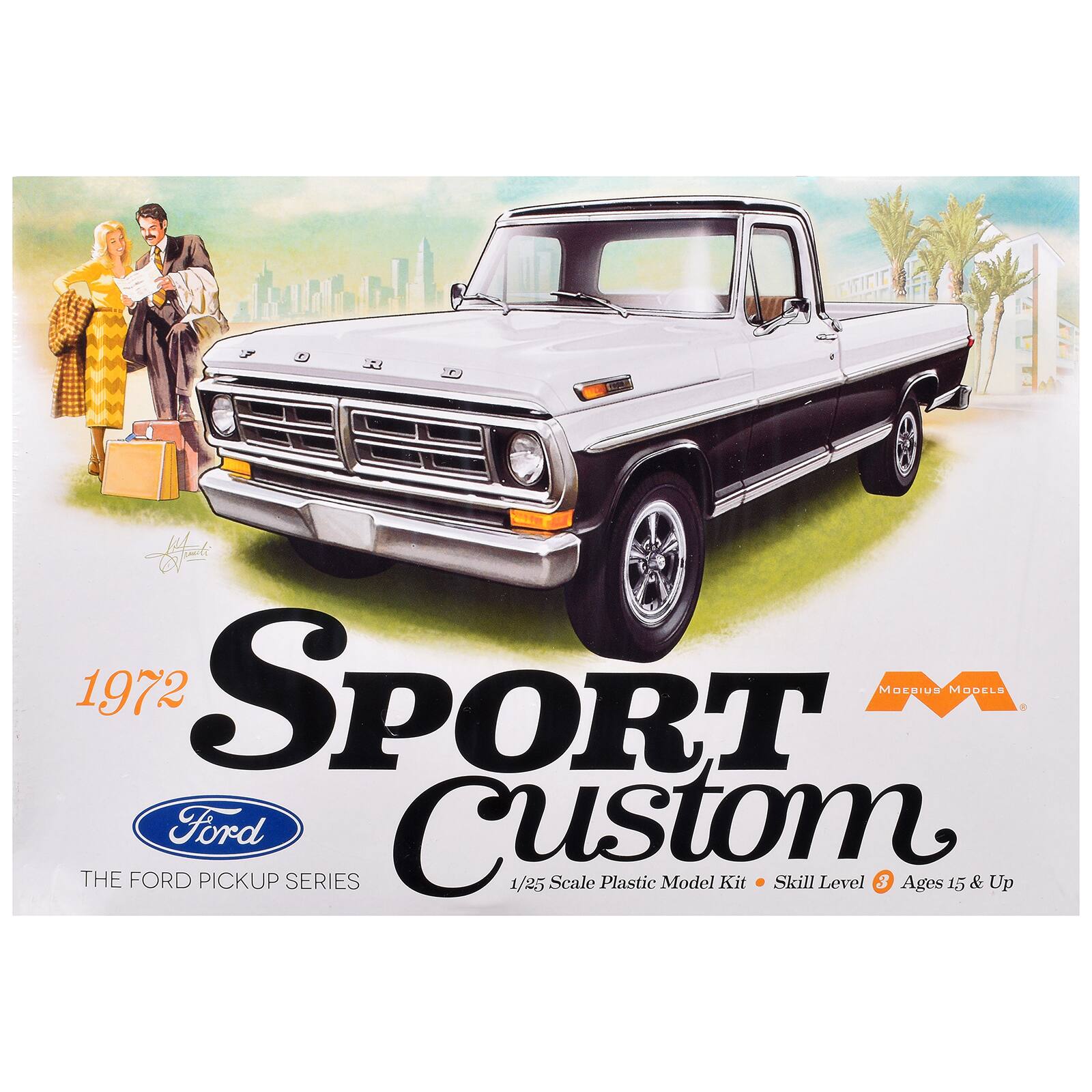 Moebius Models Skill 3 Model Kit 1972 Ford Sport Custom Pickup Truck 1/ ...