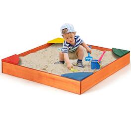 Gymax - Kids Wooden Backyard Sandbox W/ Built-in Corner Seating Kid's Outdoor Furniture - Multicolor