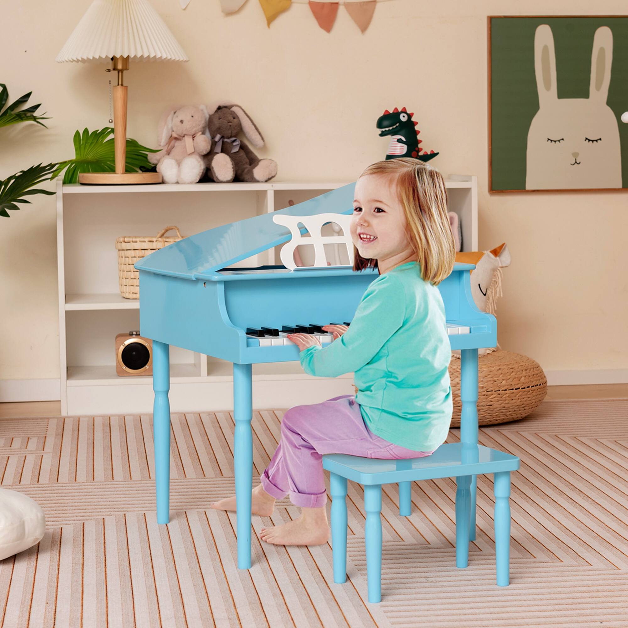 Alt View 11. Costway - 30-Key Classic Baby Grand Piano Toddler Toy Wood with Bench & Music Rack - Blue.