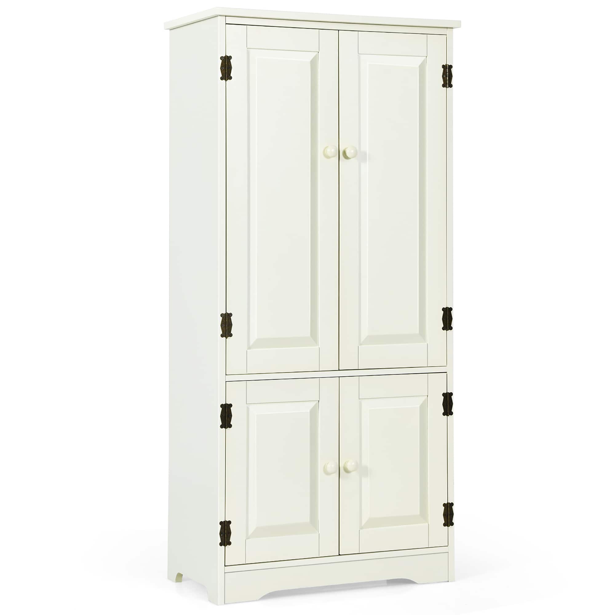 Costway - Accent Floor Storage Cabinet W/ Adjustable Shelves Antique 2-Door - White