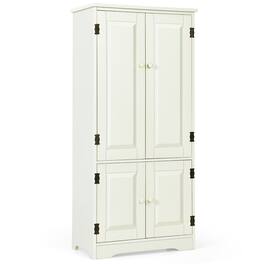 Costway - Accent Floor Storage Cabinet W/ Adjustable Shelves Antique 2-Door - White