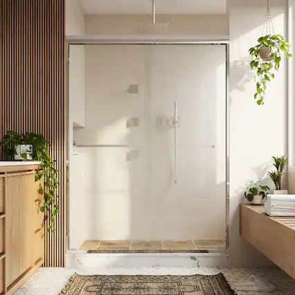 Front. WELLFOR - 50-54 in W x 72 in H Framed Shower Door with Double Sliding & Stainless Steel Towel Bar Handle, 1/4" Tempered Glass - Chrome.