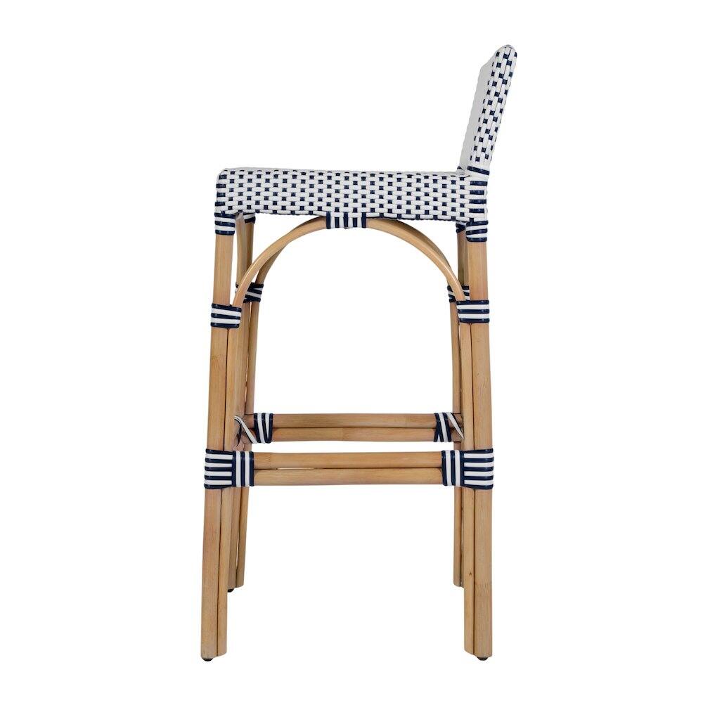 Back. Butler Specialty - Serienna 30 in. Seat Height Rectangular Rattan Low Back Bar Stool White and Navy - White And Navy.