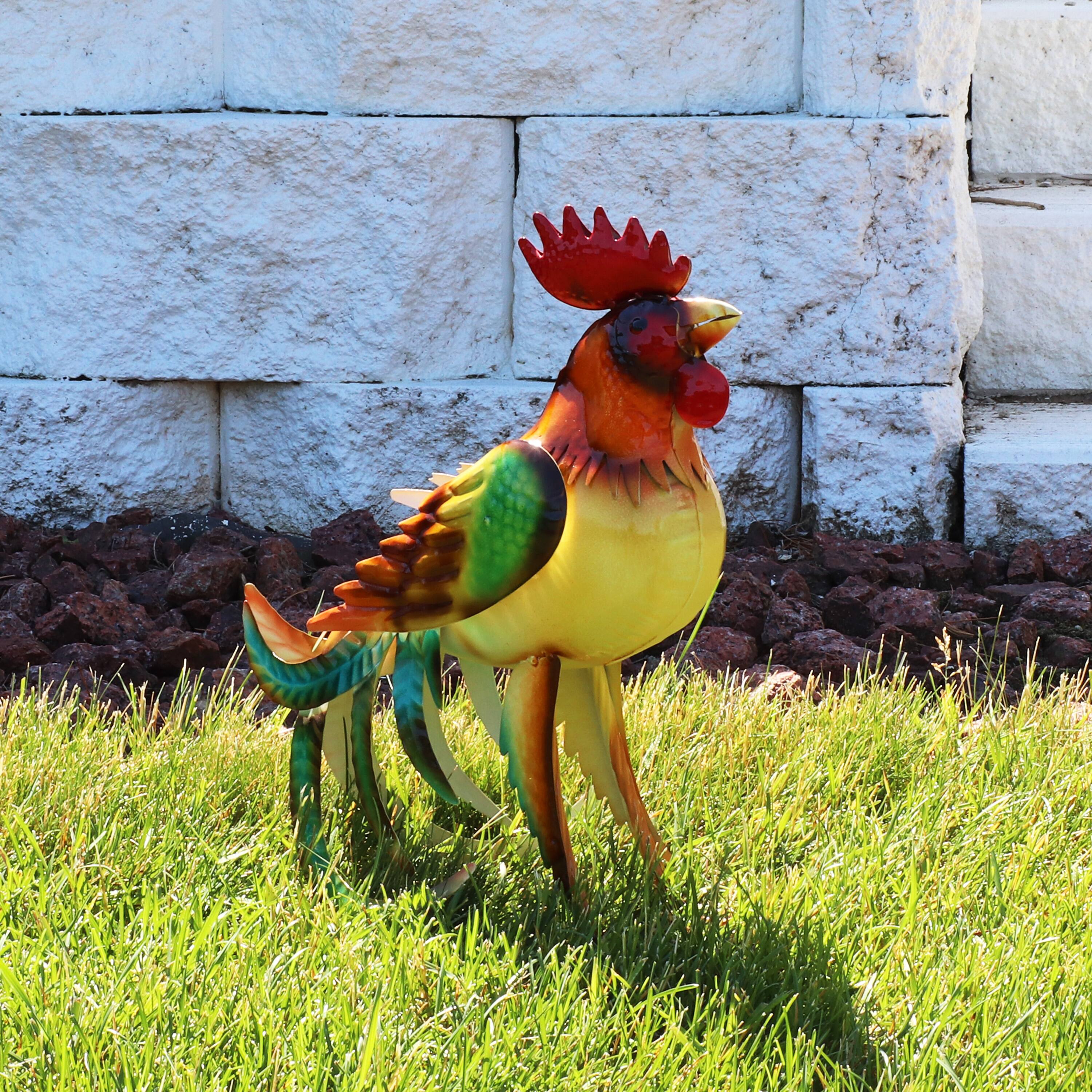 Alt View 3. Sunnydaze - Romeo the Rooster Outdoor Metal Statue - 16 in - Orange.