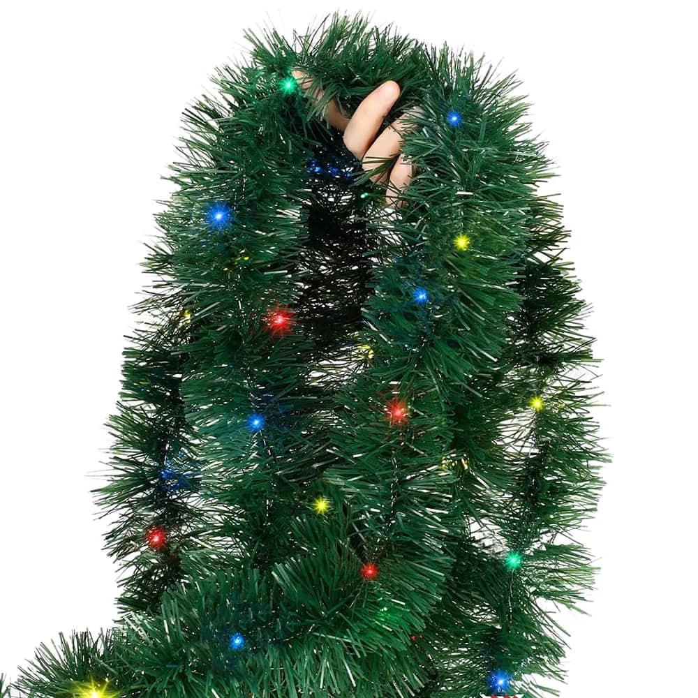 MOVSSOU - 25Ft Prelit Artificial Xmas Garland with 100 Colorful String Lights, Suitable for Indoor or Outdoor Decorations - Green