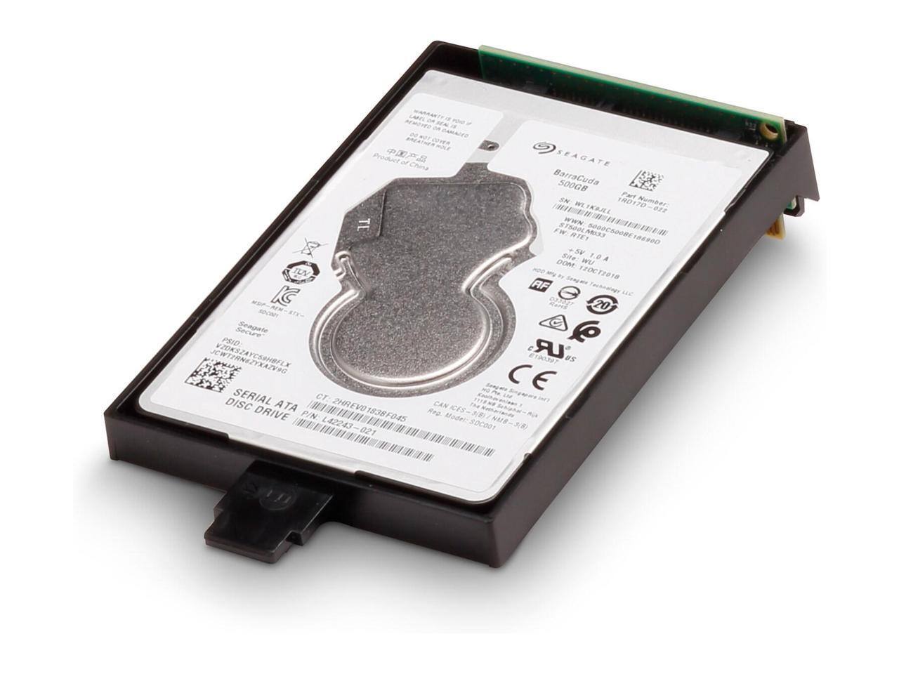 SN D0 Product of SEAGATE China BarraCuda 500GB

SN WE 180170

Number: TKCBJL 0F1 TE WWN FW RTE1 KS

Seagate 186900 +5V Site WE 1.0A

DOM TLA 120C72018

AF Zengae Technology 033001

20 Seagate

PSID VZOKSZAYCSSHBFLX

VZOKSZA

190397

LR

Us

ZYXAZVIG

CE

DISC

SERIAL ATA

2HREVO CAN DRIVE

Reo ICES

P/N 42243

1838F045

Model: 021

SDcoo1