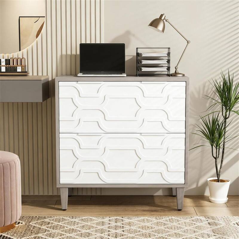 Alt View 1. HTUTWOO - Wood Storage Cabinet - File Cabinet with Drawer, Adjustable Stainless Steel Rods for Legal, Particle Board & Steel - Gray+White.