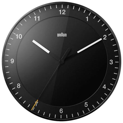 Front. Vulpecula Spade - Classic Large Analogue Wall Clock with Silent Sweep Movement, Easy to Read, 30cm Diameter in Black, Model BC17B. - Black.