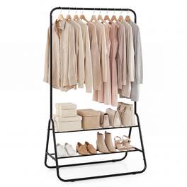 Costway - Heavy Duty Clothes Rack Metal Garment Rack with Hanging Rod and Storage Shelves - Black