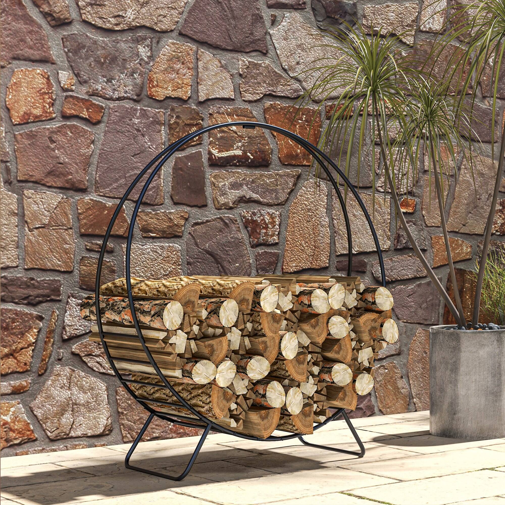 Alt View 4. Outsunny - Outsunny 40 Inch Firewood Rack Outdoor Indoor with Zipper Cover, Waterproof Firewood Holder - Black.
