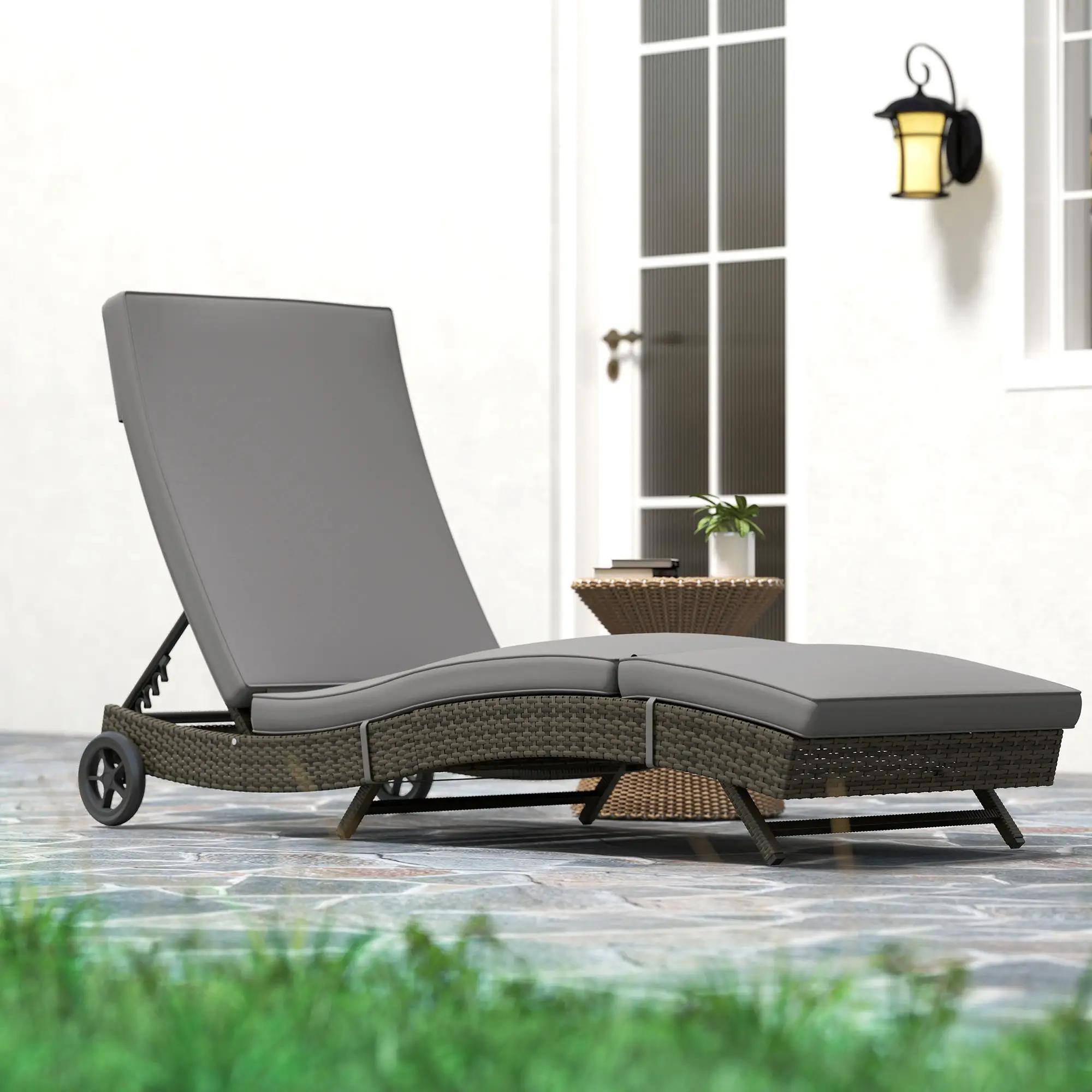 Alt View 4. Spaco - Spaco Foldable Chaise Lounge, 5-Level Adjustable Backrest, Breathable Mesh - Dark Grey.