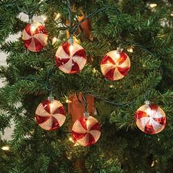 Angle. BreeBe - Peppermint Candy Light Strand - 10ct - 6ft. - Green, Red, White.