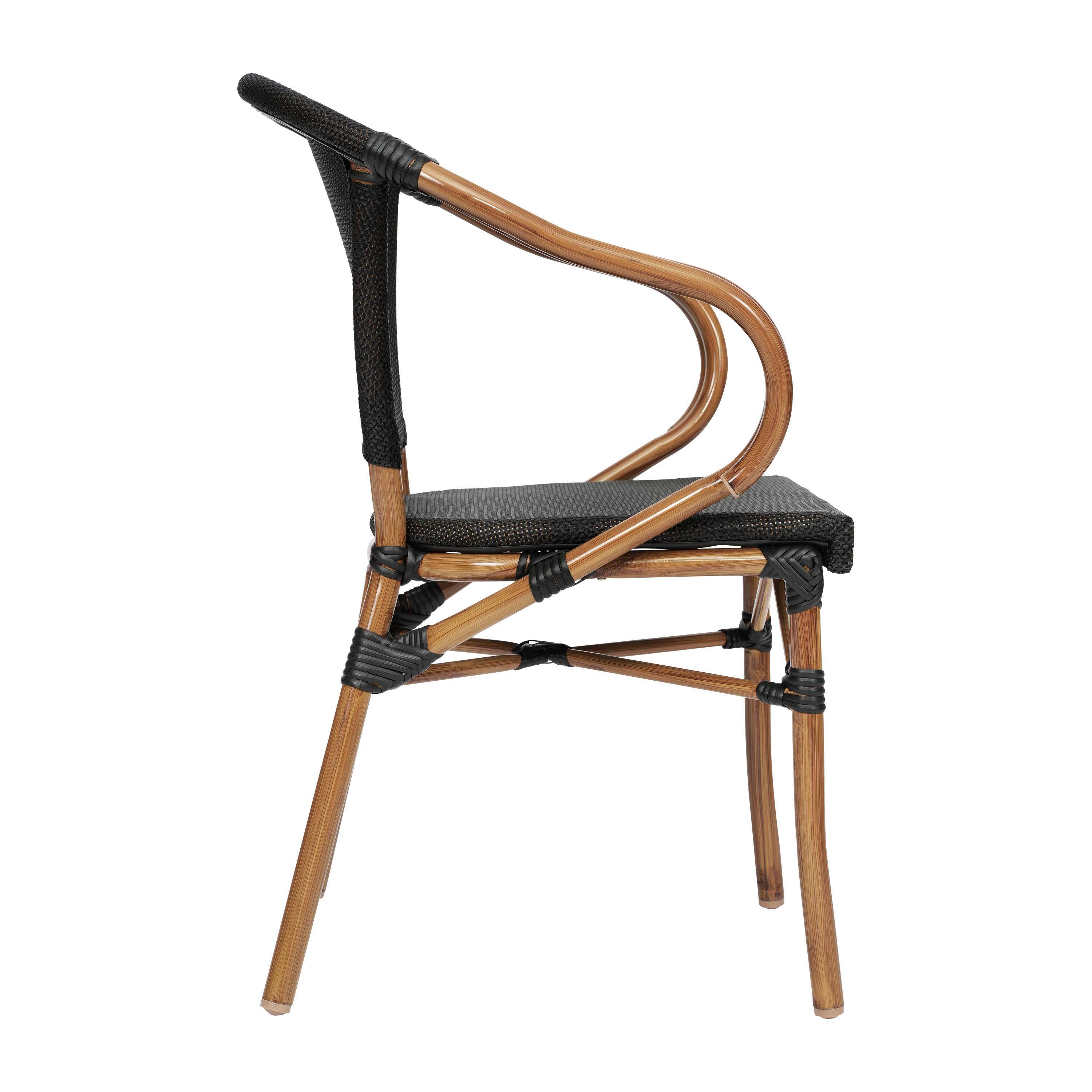 Alt View 8. Emma + Oliver - 4 Pack Stacking Bistro Chair with Bamboo Print Metal Frame - Black/Natural Frame.