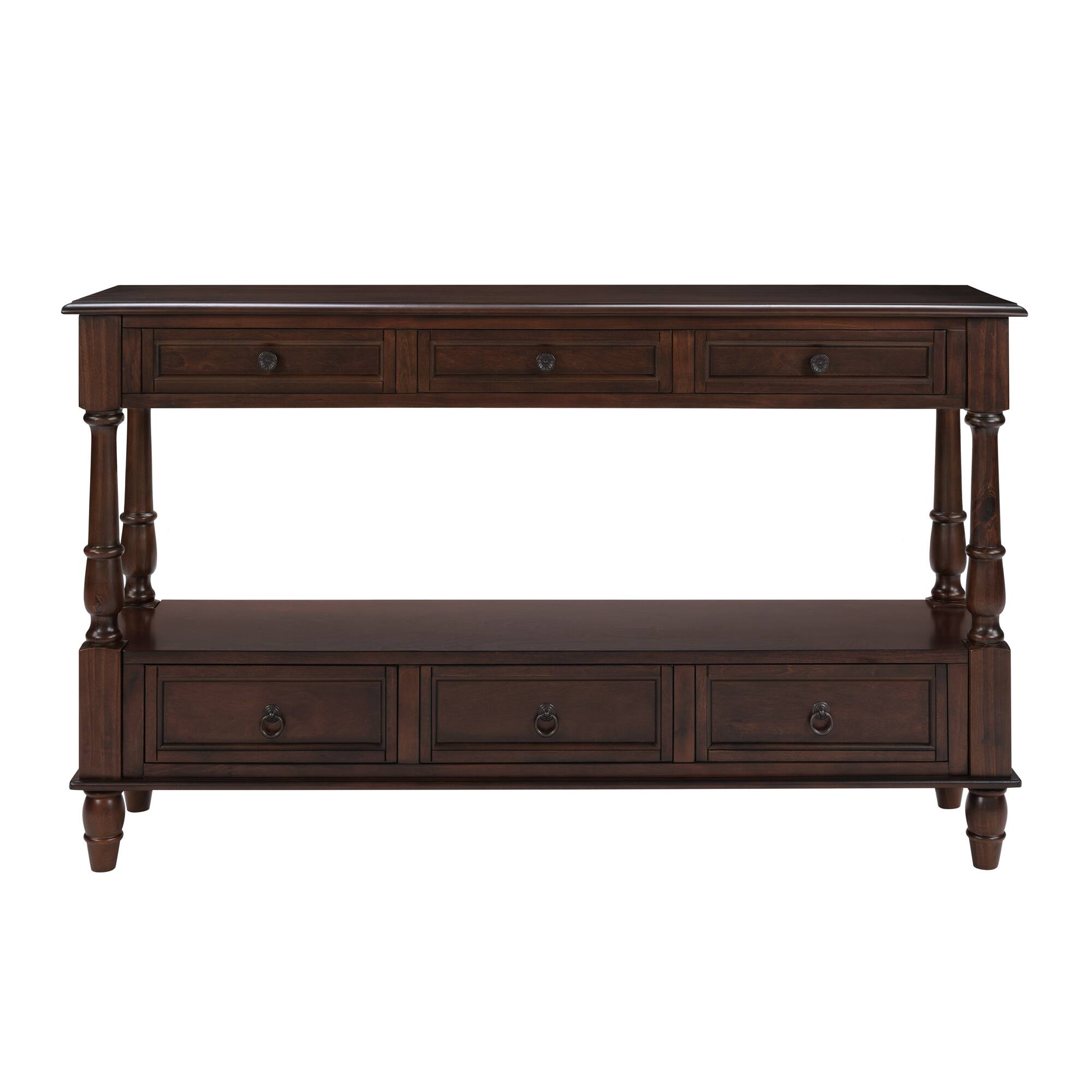 Alt View 6. GOODSILO - Vintage Style Solid Wood Console Table with Six Drawers and Two-Tier Shelf for Living Room and Entryway - Espresso.