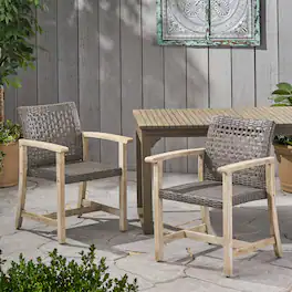 Whisen - Acacia Wood and Wicker Dining Chair Set of 2, Weather-Resistant Seating for Patio, Garden & Balcony - Light Gray