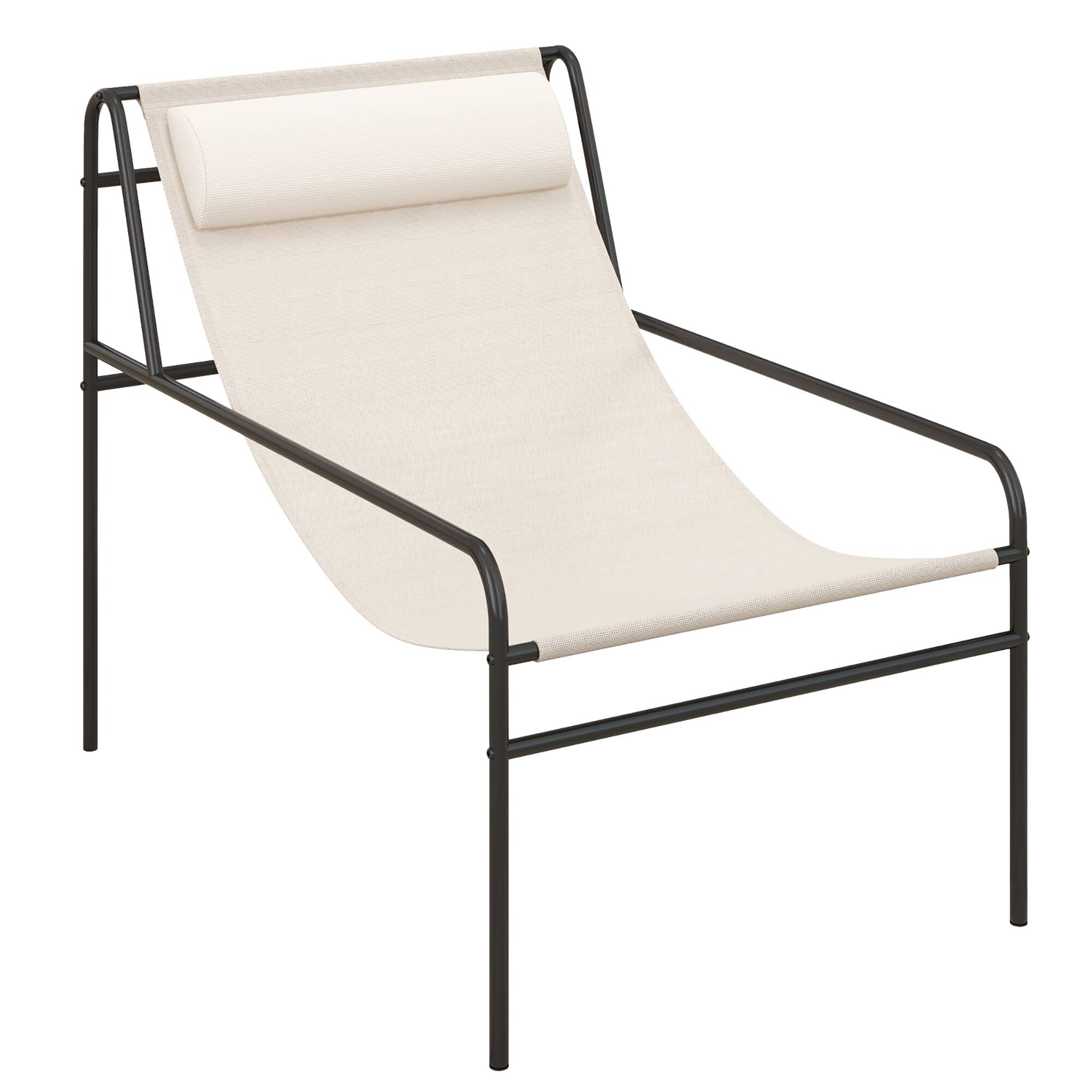 Alt View 5. Gymax - Gymax Patio Sling Chair Modern Accent Chair w/ Removable Headrest & Sturdy Metal Frame - Beige.